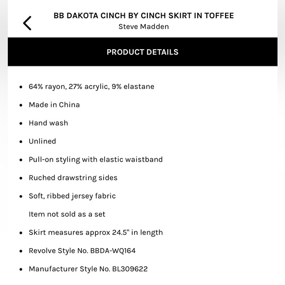 NWT Steve Madden Bb Dakota Cinch by Cinch Skirt in Toffee - Picture 5 of 8